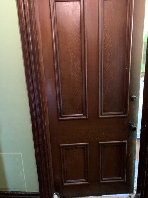 Lady Palm bathroom door before stripping